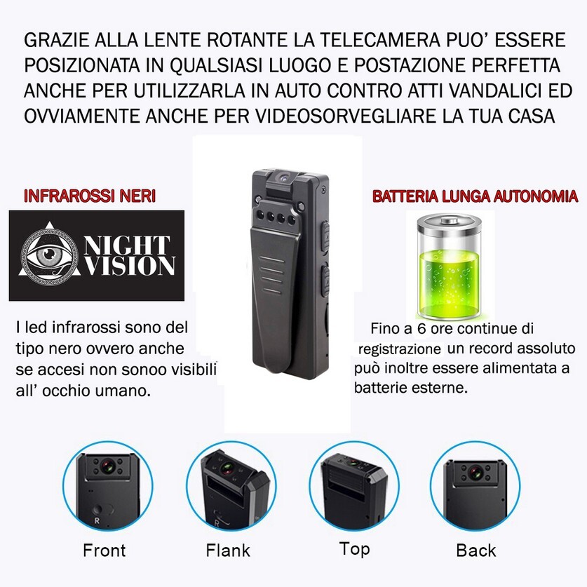 Telecamera Spia con lente grandangolare 180° registra su Memoria Micro SD